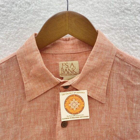 Jos A Bank Linen Shirt Men's Medium Pink Button Up Short Sleeve Summer Comfort - Picture 4 of 16